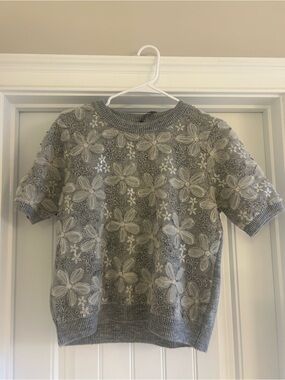 Anthropologie 3D Floral Embellished Sweater Tee